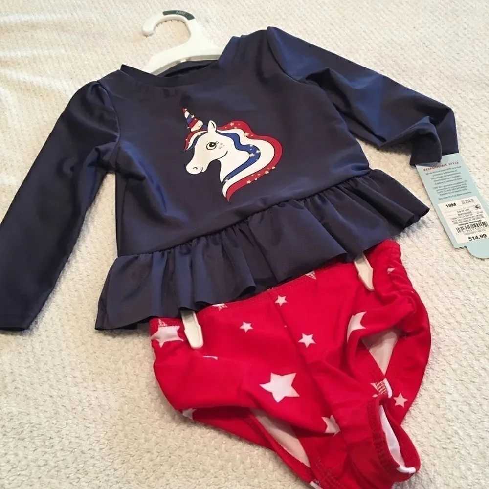 NWT Cat & Jack 12M  girls swimming suit Unicorn